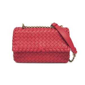 BOTTEGA VENETA Red Leather Intrecciato Shoulder Bag
